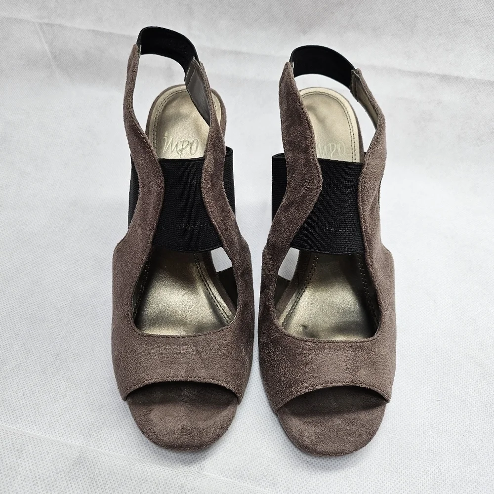 Impo Stretch Tanzie Grey Suede 3.5in Slingback Heels Size 8.5